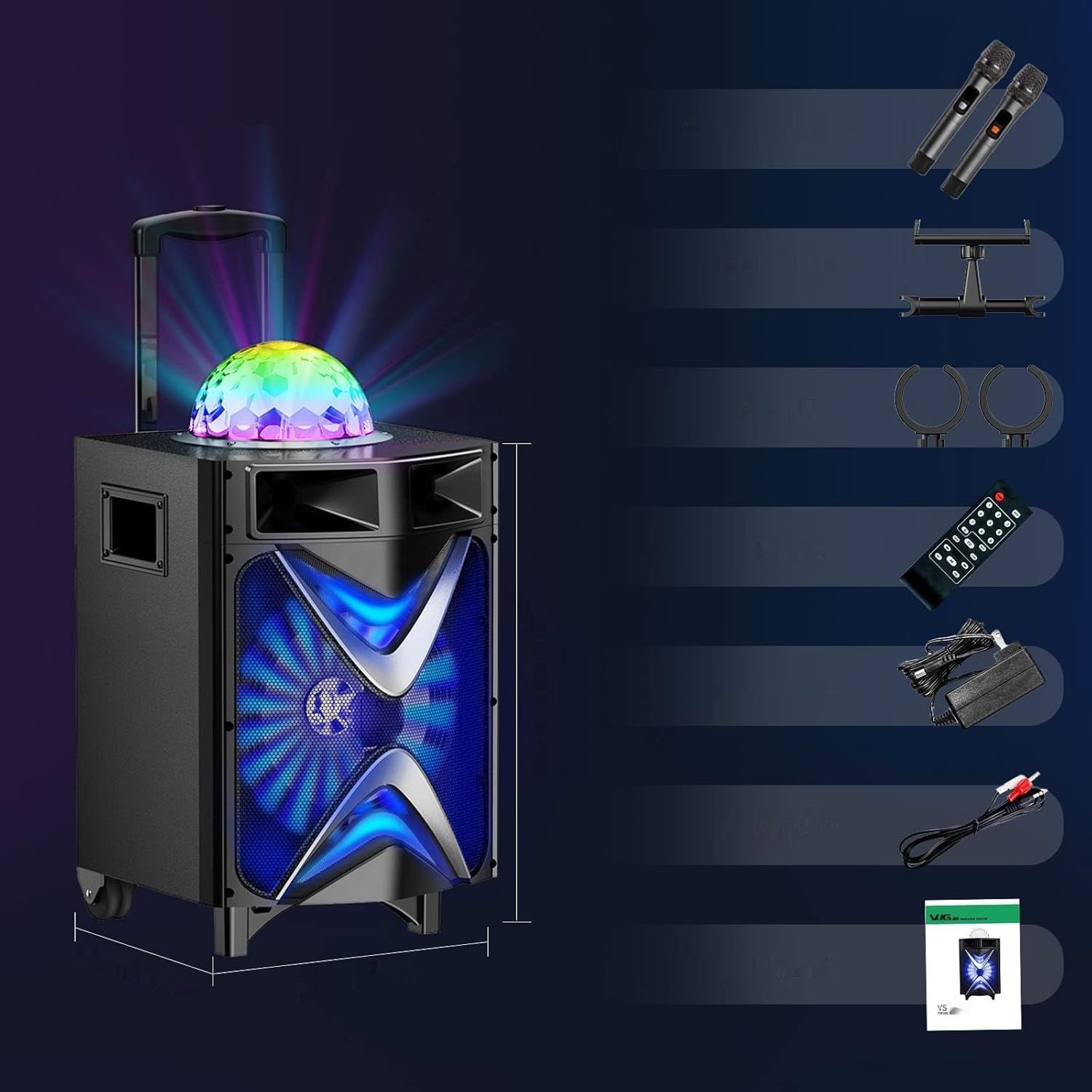 BeGue VS-1088 Bezprzewodowy przenośny głośnik karaoke z 2 mikrofonami UHF