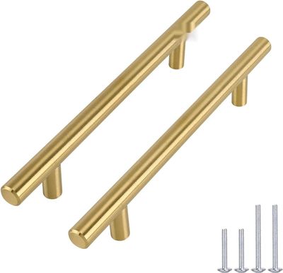goldenwarm 5 sztuk uchwytów meblowych, złote, LS201GD128, 128 mm, stal nierdzewna
