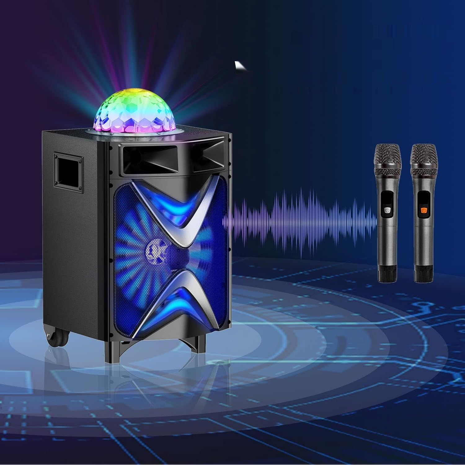 BeGue VS-1088 Bezprzewodowy przenośny głośnik karaoke z 2 mikrofonami UHF