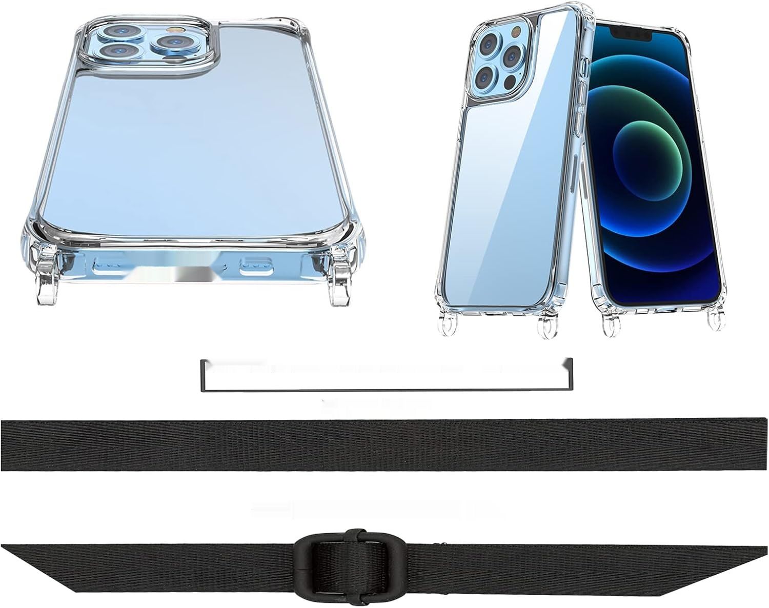 Etui Ochronne iPhone 12 Mini 5.4, z Paskiem, Naszyjnik na Sznurku, Niebieskie