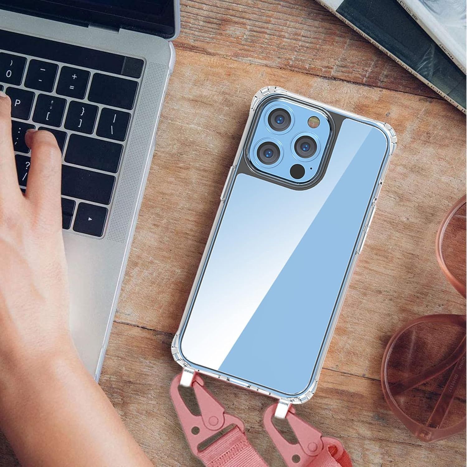 Etui Ochronne iPhone 12 Mini 5.4, z Paskiem, Naszyjnik na Sznurku, Niebieskie