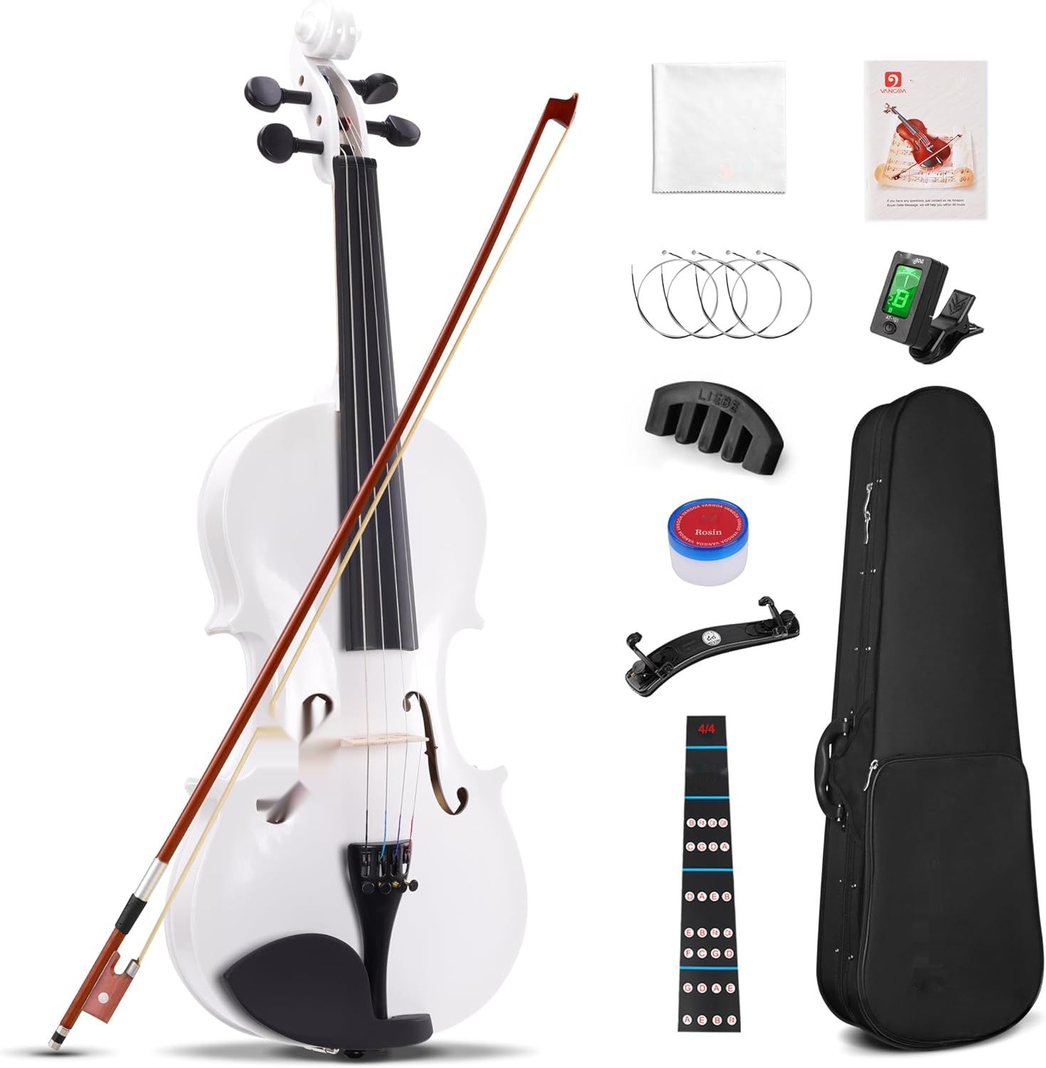 Vangoa 4/4 Skrzypce Concerto Violin z Futerałem, Biały