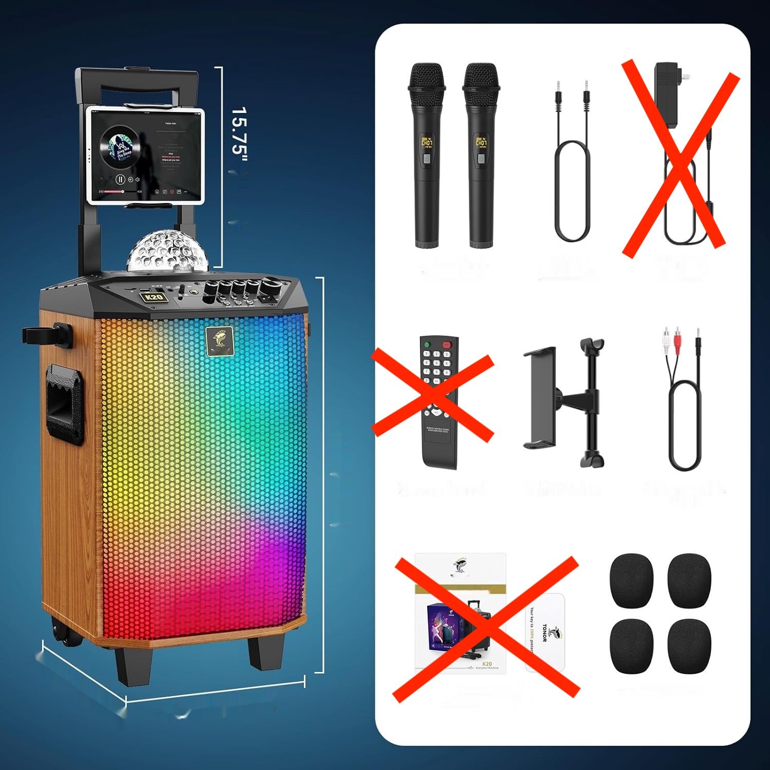 Przenośny głośnik Bluetooth TONOR z 2 mikrofonami, system PA, brązowy.