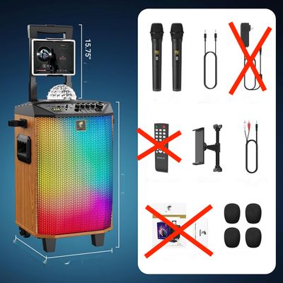Przenośny głośnik Bluetooth TONOR z 2 mikrofonami, system PA, brązowy.