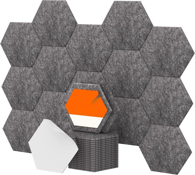 TONOR 32-Pak Sześciokątnych Paneli Akustycznych, 30x26x1cm, Ciemnoszary