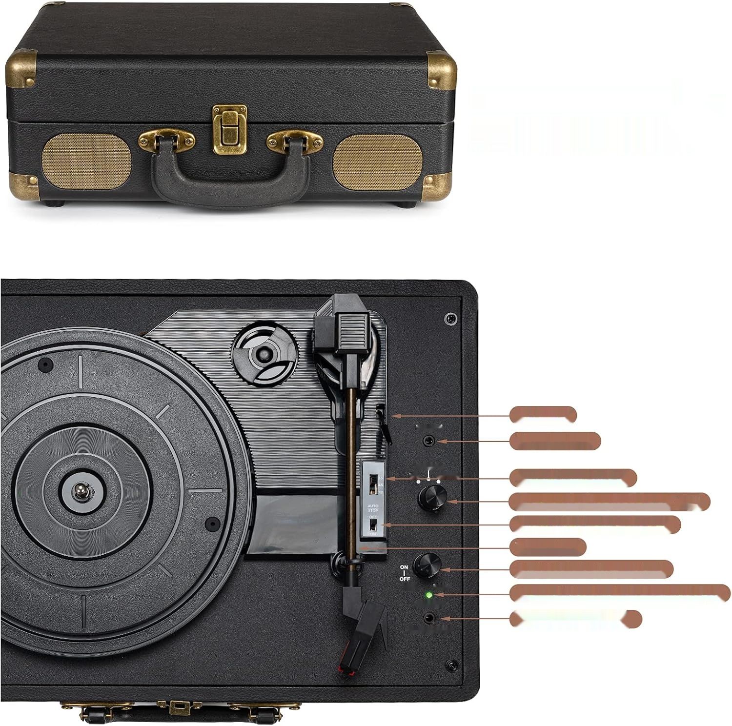 Winylowy gramofon 3-prędkościowy Bluetooth Przenośny Vintage gramofon