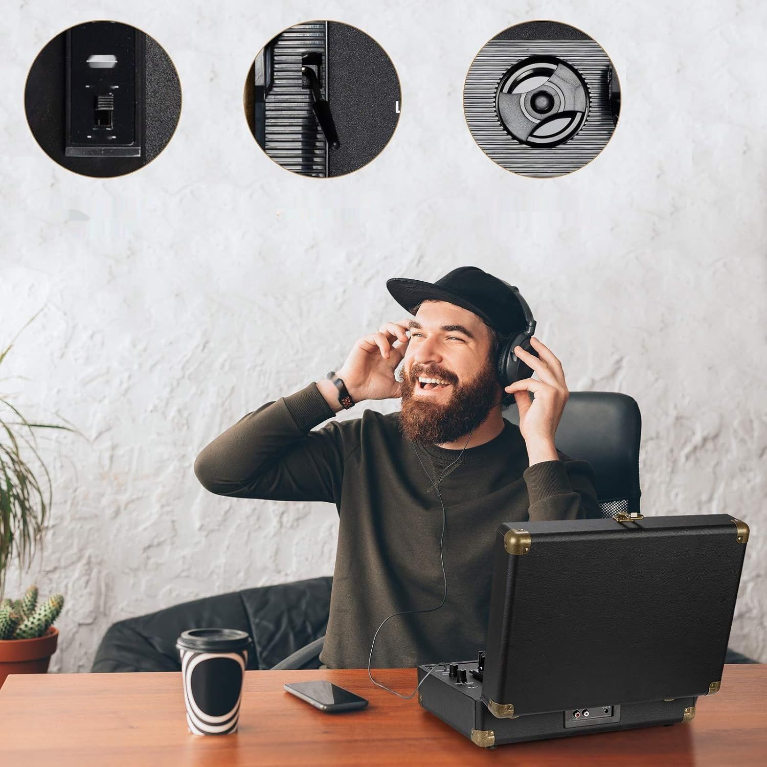 Winylowy gramofon 3-prędkościowy Bluetooth Przenośny Vintage gramofon
