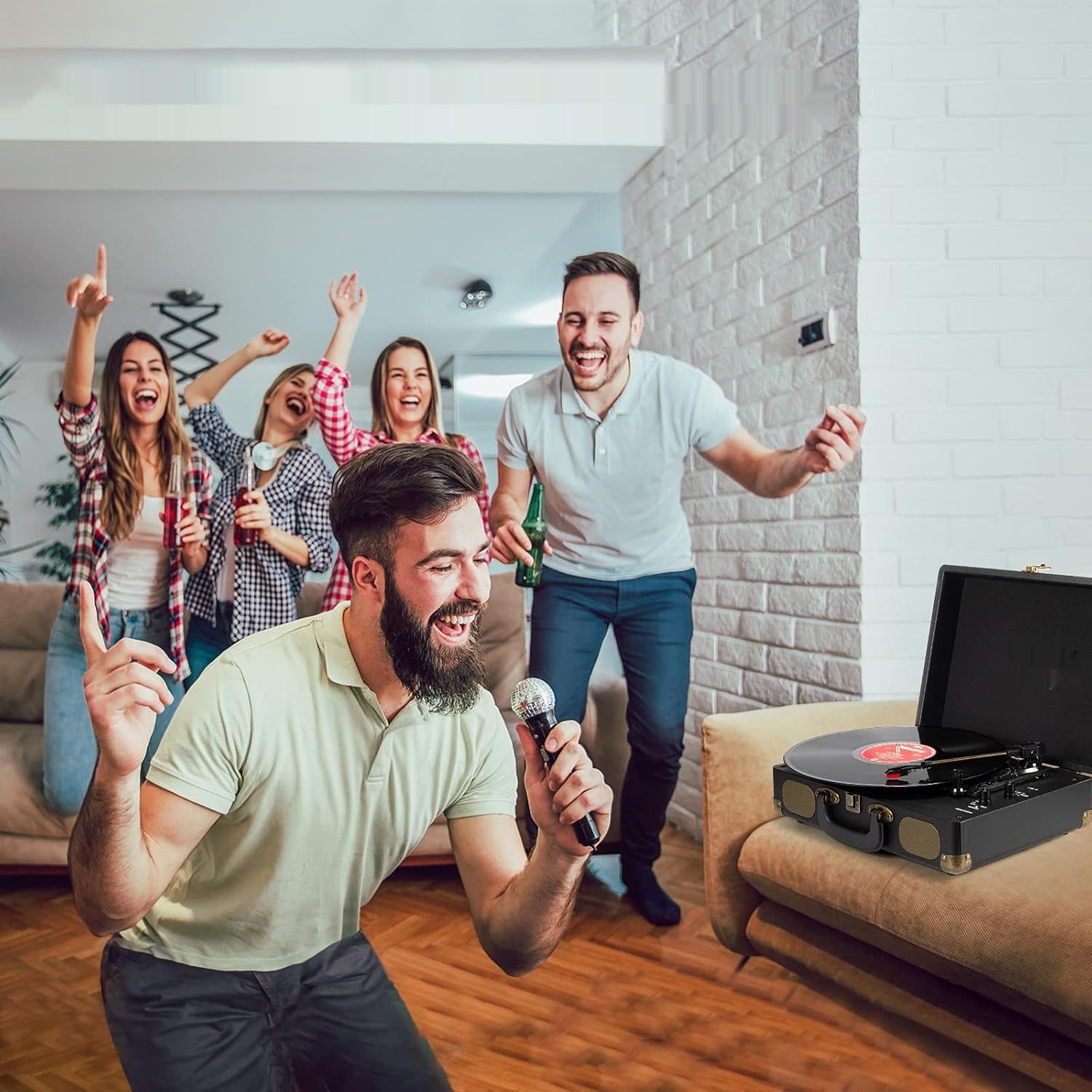 Winylowy gramofon 3-prędkościowy Bluetooth Przenośny Vintage gramofon
