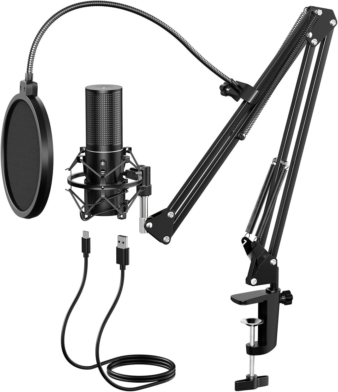 TONOR Podcast Kondensator USB. Kardioidalny z ramieniem i osłoną pop.