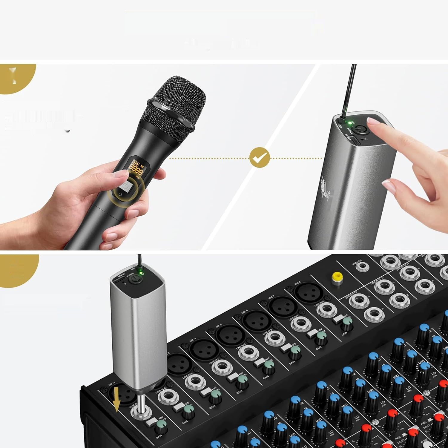 TONOR Mikrofon bezprzewodowy UHF, podwójny, metalowy, z odbiornikiem, 60 m