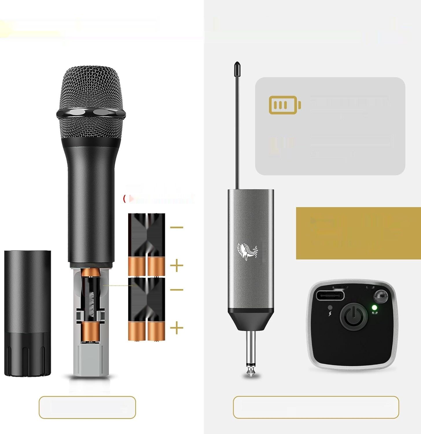 TONOR Mikrofon bezprzewodowy UHF, podwójny, metalowy, z odbiornikiem, 60 m