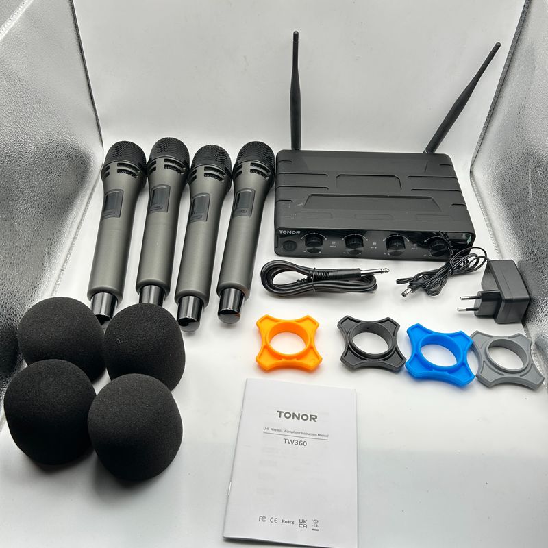 TONOR 4x5-kanałowe bezprzewodowe mikrofony, zasięg 60m UHF, idealne na wesela.