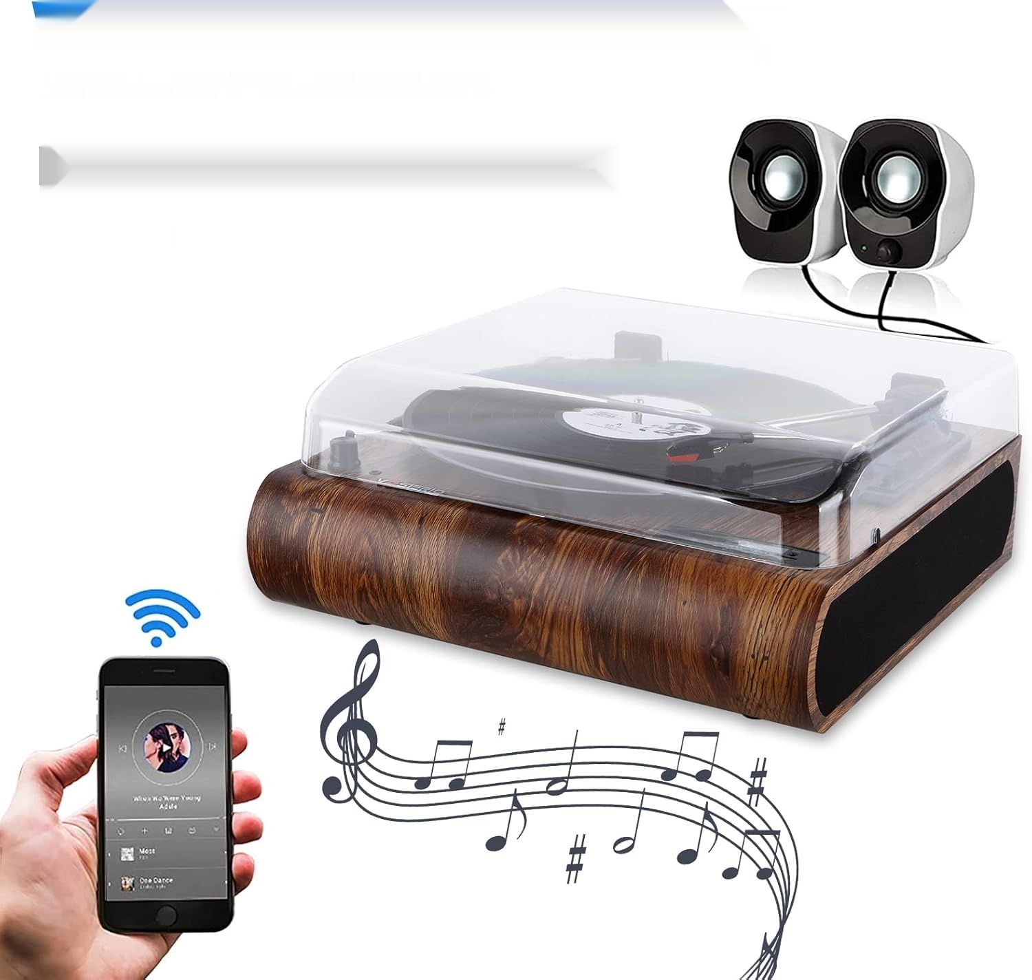 Gramofon VOSTERIO Bluetooth, HiFi Stereo, 3 prędkości, konwersja MP3.