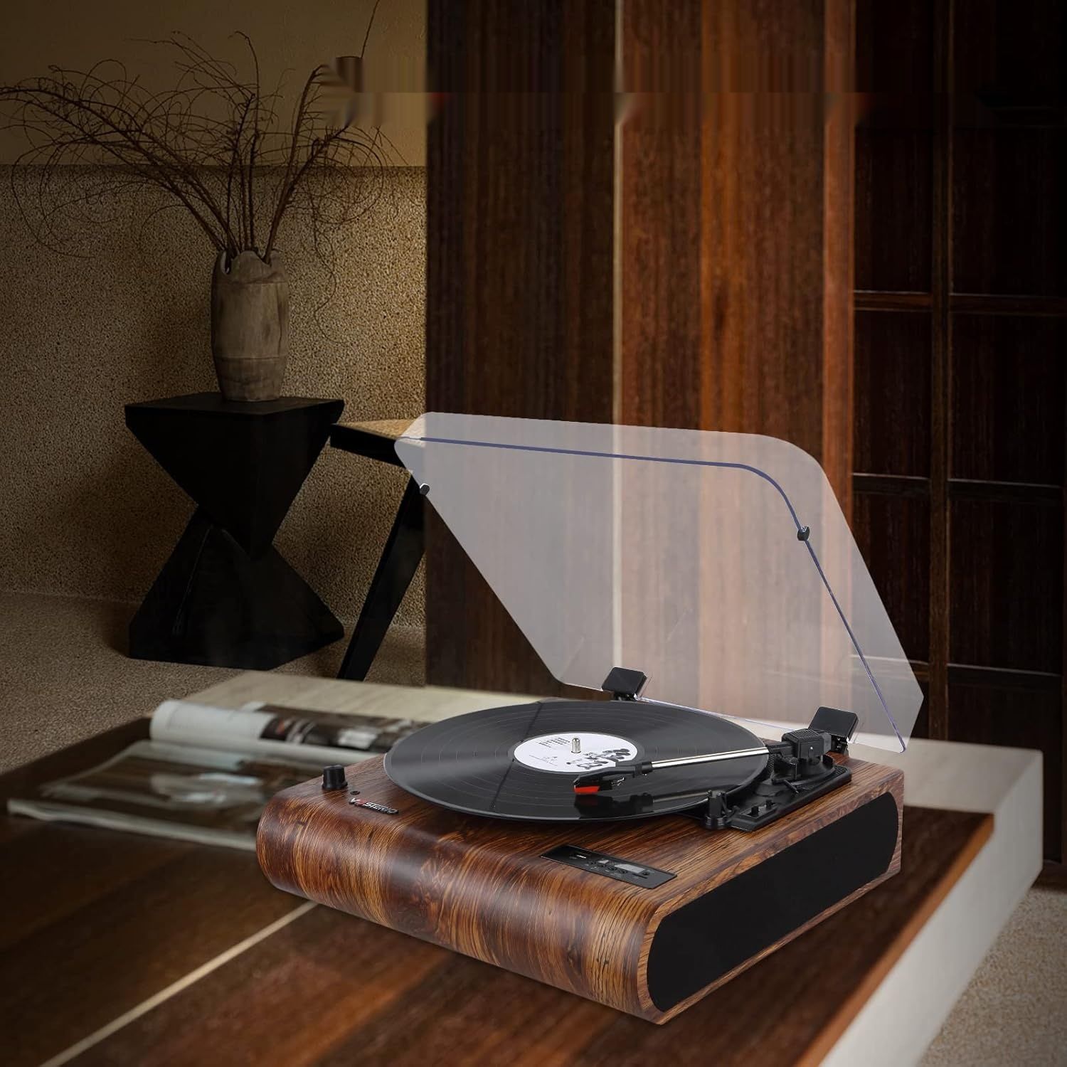 Gramofon VOSTERIO Bluetooth, HiFi Stereo, 3 prędkości, konwersja MP3.