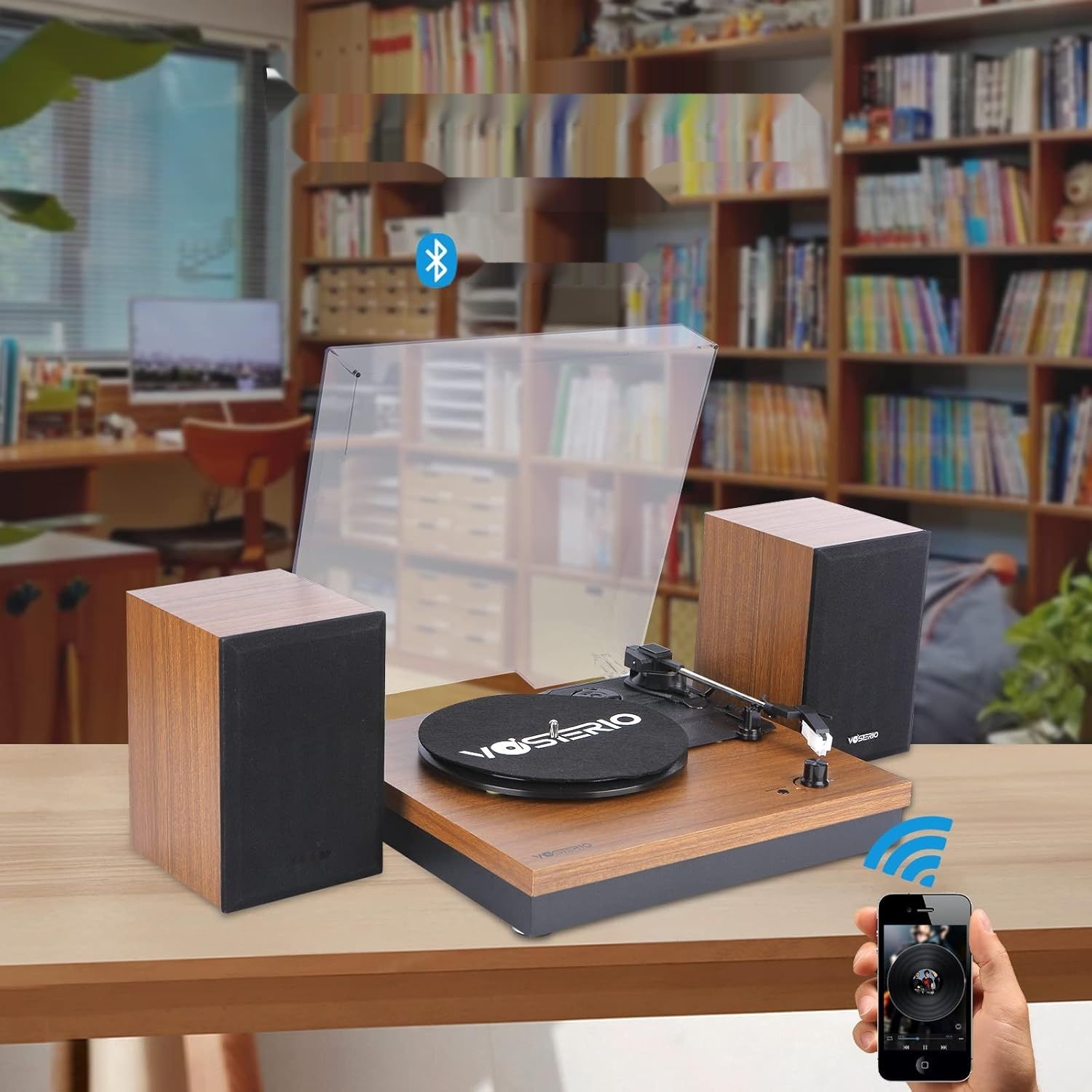 Vosterio Gramofon Winylowy 3 prędkości, Bluetooth, głośnik 2x15W RMS