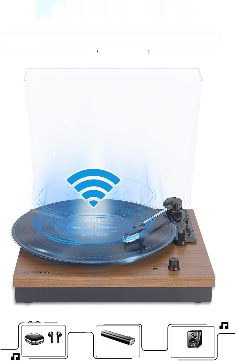 Vosterio Gramofon Winylowy 3 prędkości, Bluetooth, głośnik 2x15W RMS