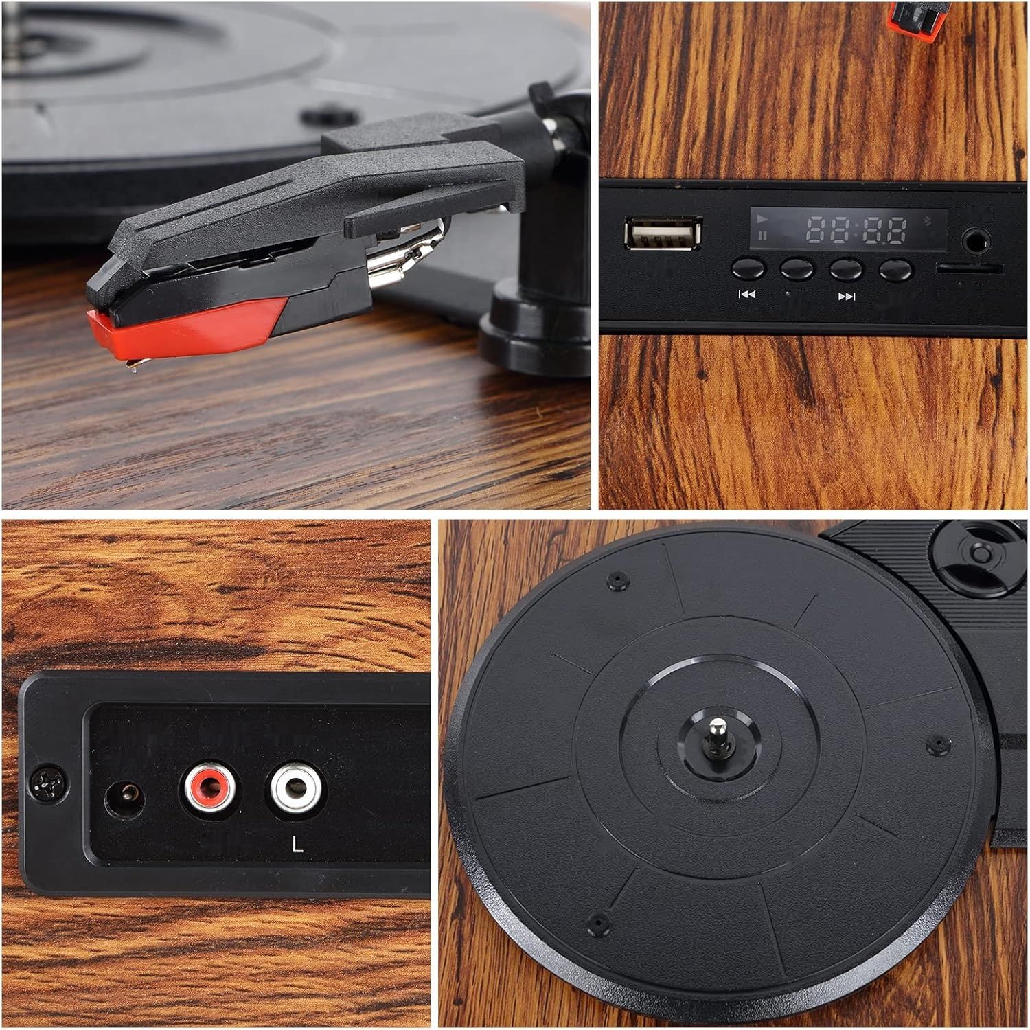 Gramofon VOSTERIO Bluetooth, HiFi Stereo, 3 prędkości, konwersja MP3.