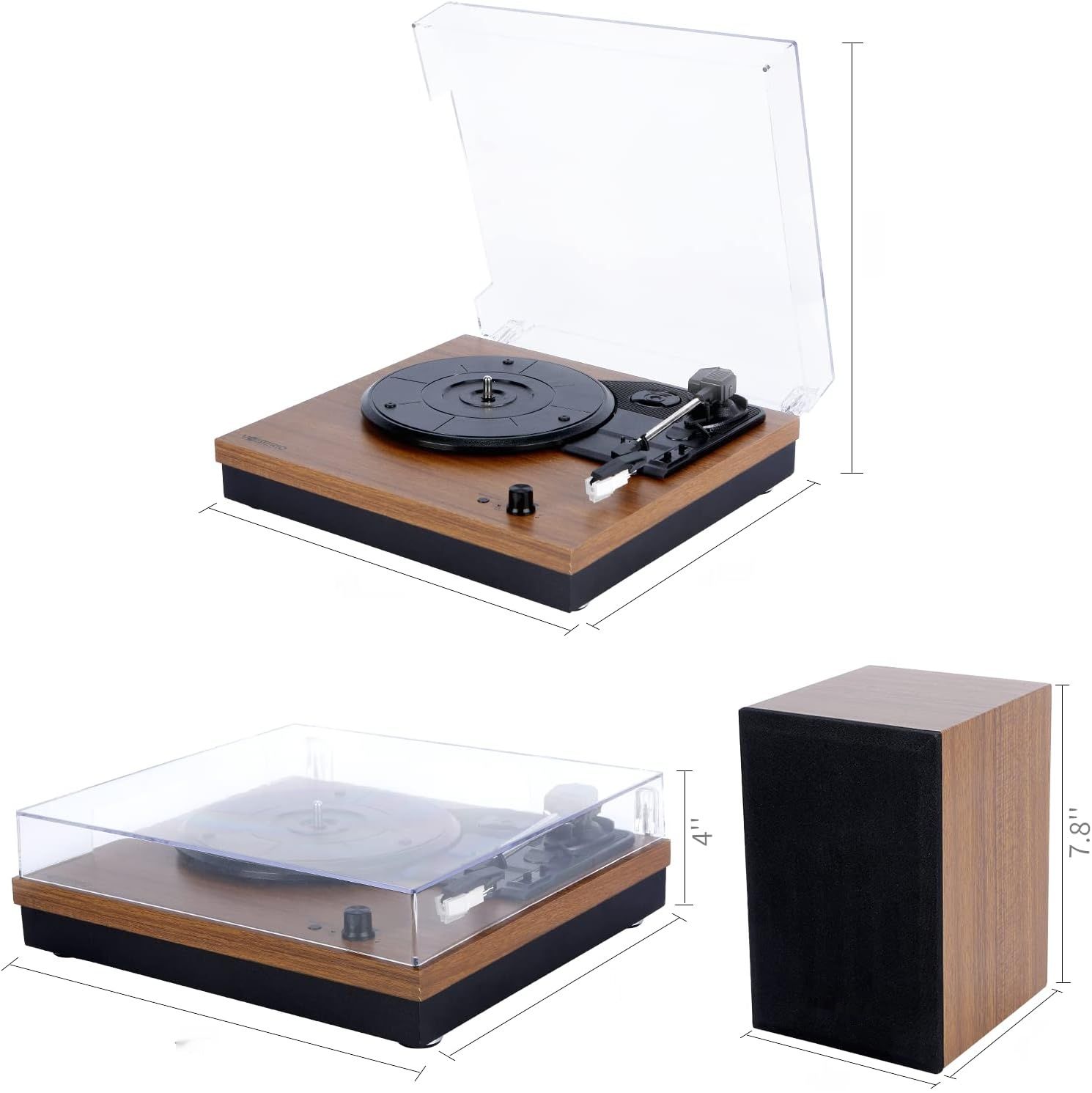 Vosterio Gramofon Winylowy 3 prędkości, Bluetooth, głośnik 2x15W RMS