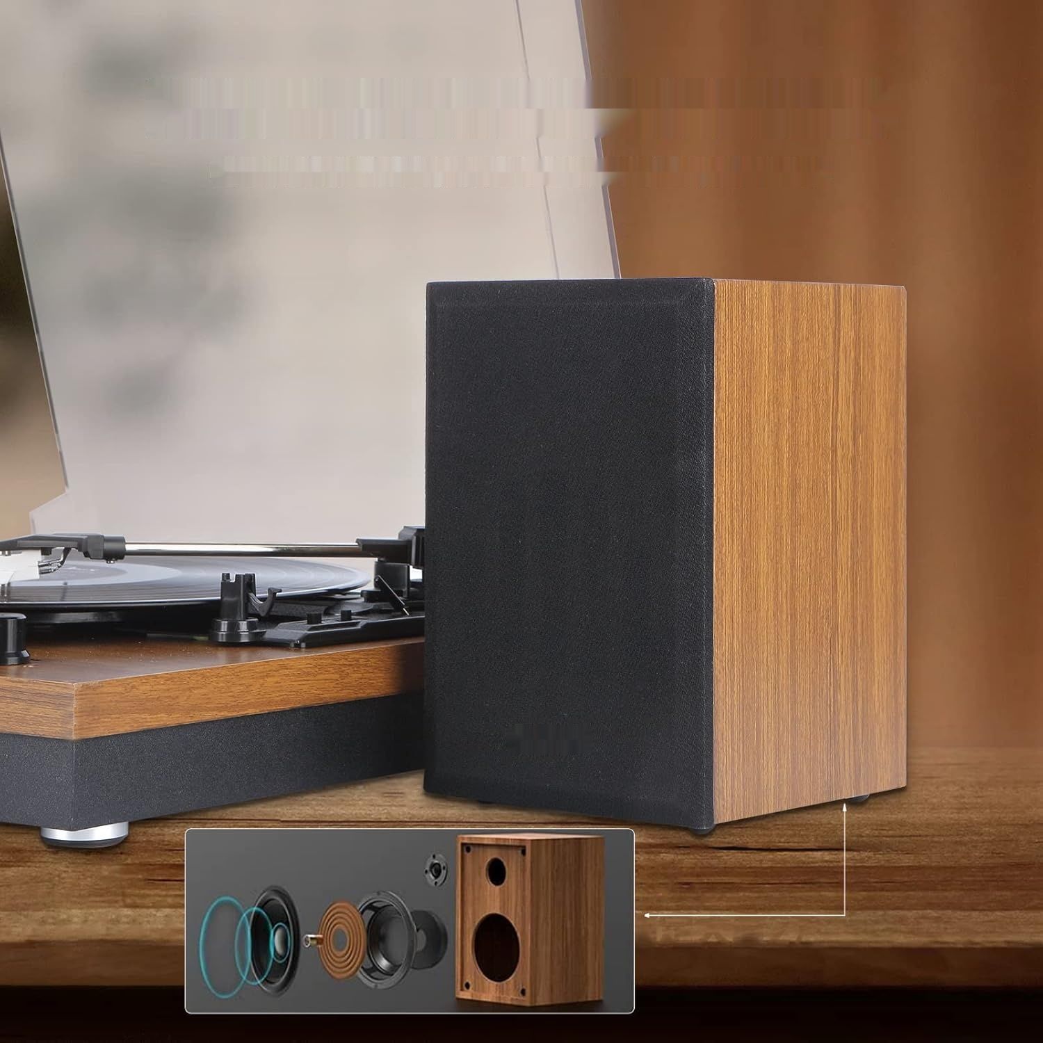 Vosterio Gramofon Winylowy 3 prędkości, Bluetooth, głośnik 2x15W RMS