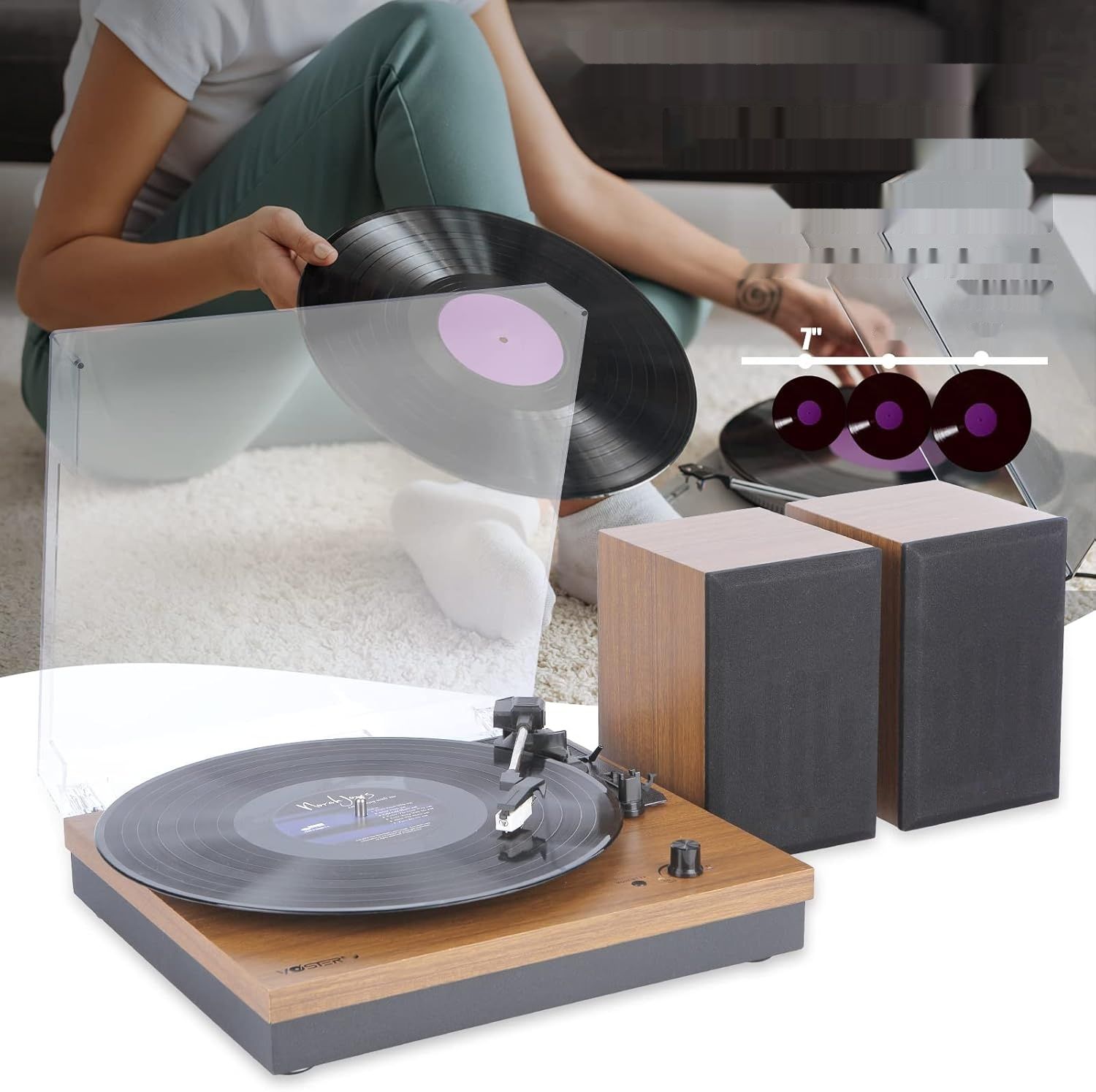 Vosterio Gramofon Winylowy 3 prędkości, Bluetooth, głośnik 2x15W RMS