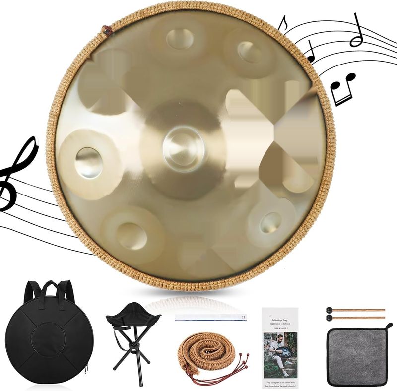 Handpan Drum, 12 Tonów 22-calowy Stalowy Instrument 440/432Hz Złoty