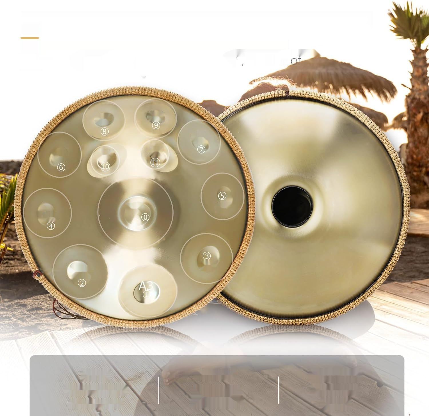 Handpan Drum, 12 Tonów 22-calowy Stalowy Instrument 440/432Hz Złoty