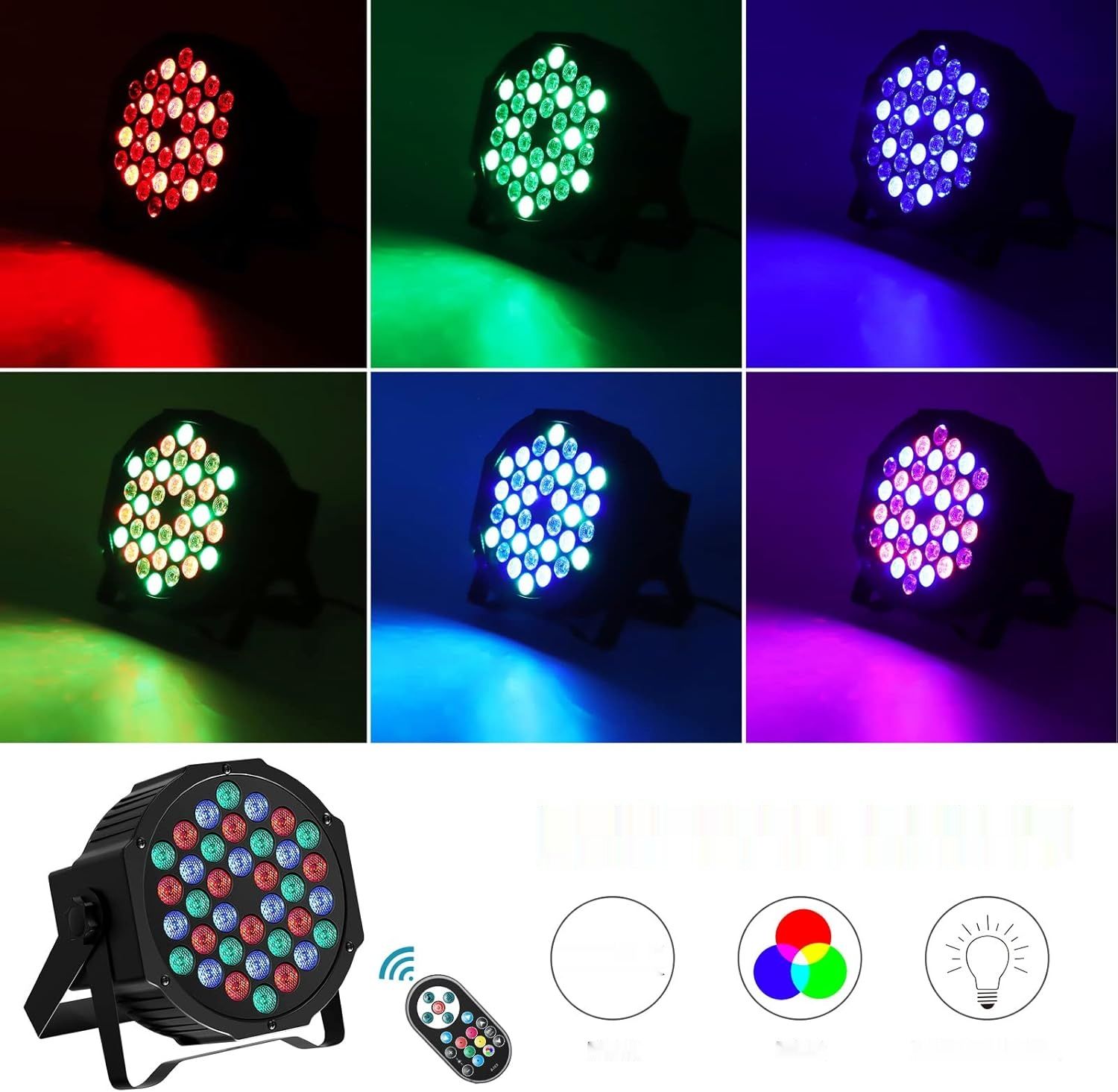 U`King Zestaw 10 Reflektorów LED Par, 36 LED RGB, z Pilotem, Ruchoma Głowica