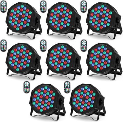 Zestaw 8 reflektorów LED RGB U`King, 36 diod LED, z pilotem.