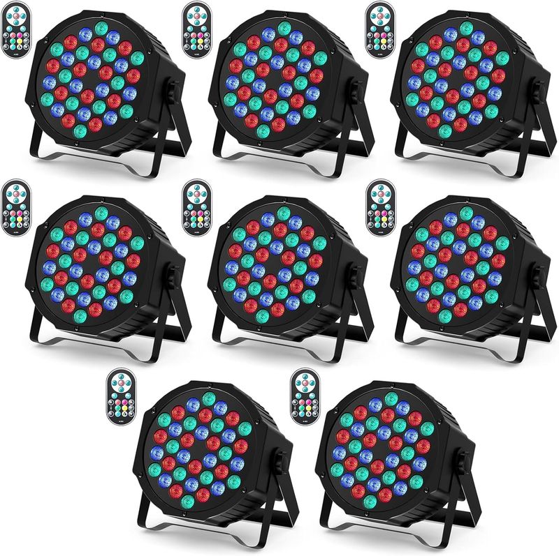 Zestaw 8 reflektorów LED RGB U`King, 36 diod LED, z pilotem.