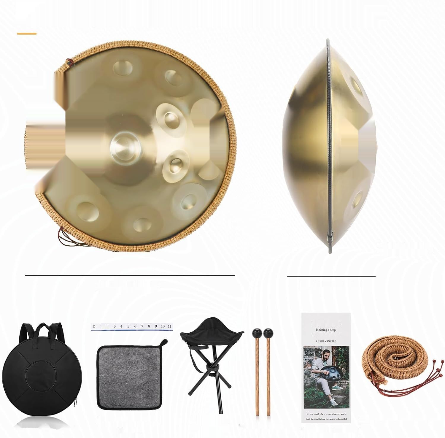 Handpan Drum, 12 Tonów 22-calowy Stalowy Instrument 440/432Hz Złoty
