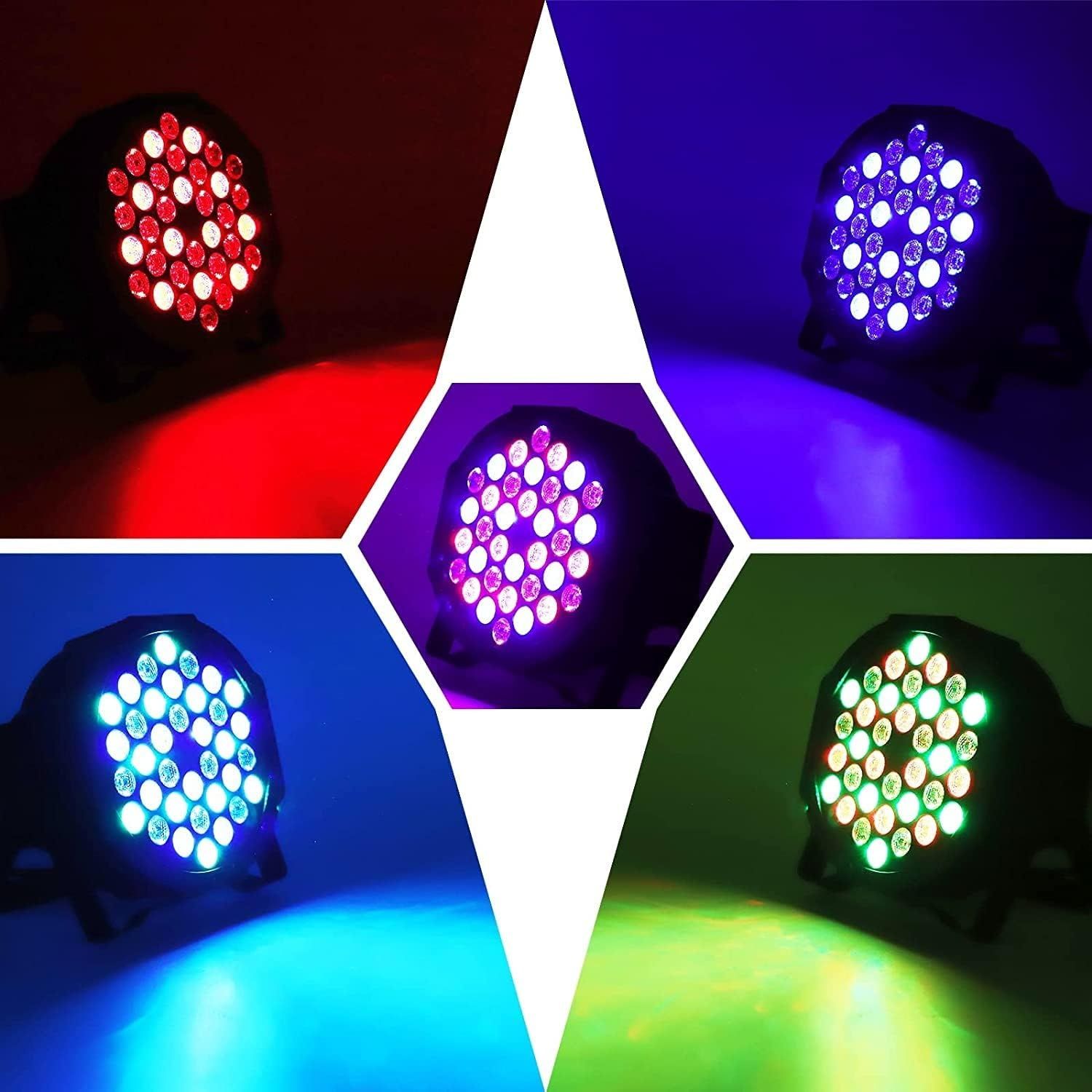 Zestaw 8 reflektorów LED RGB U`King, 36 diod LED, z pilotem.