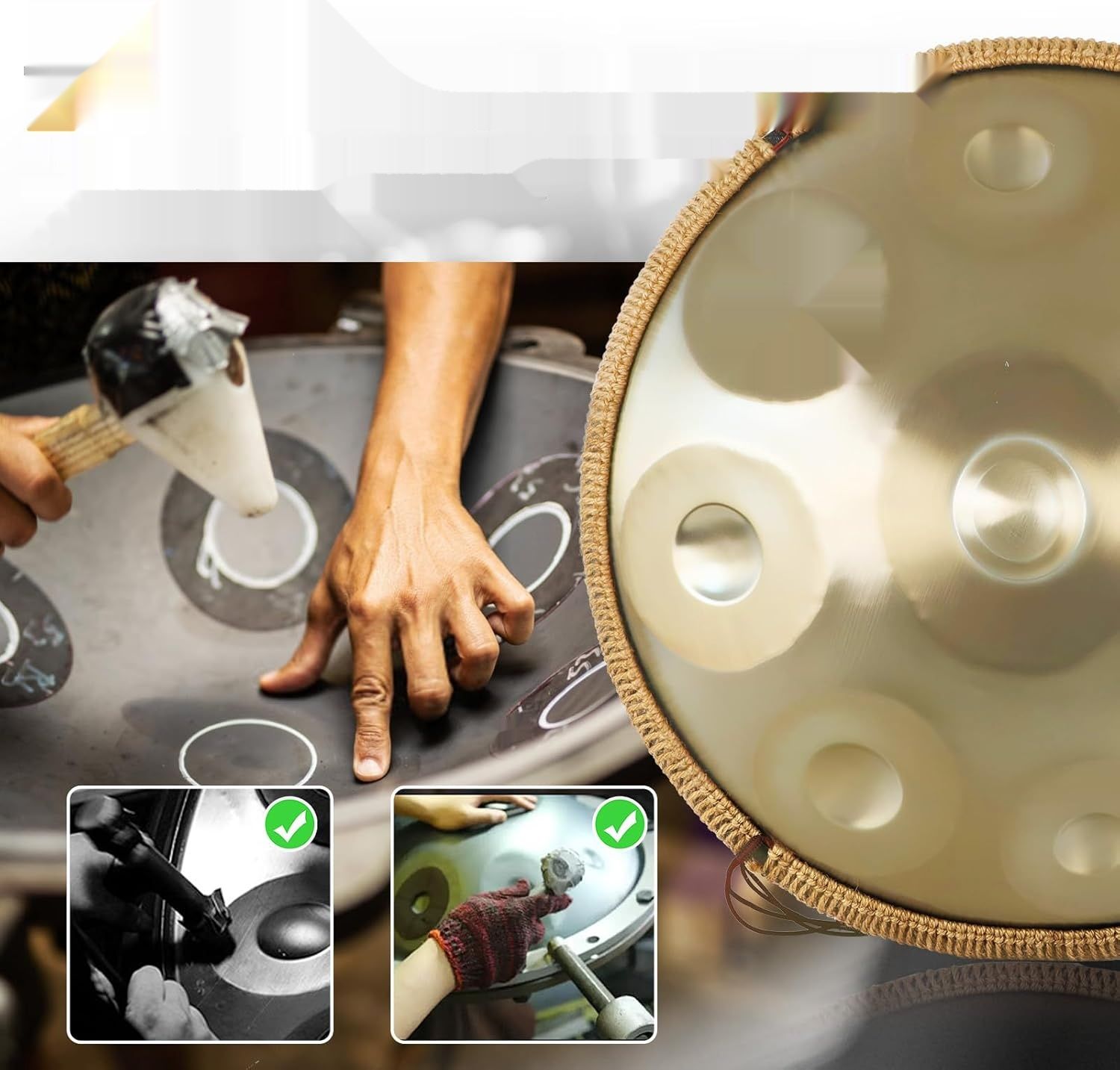 Handpan Drum, 12 Tonów 22-calowy Stalowy Instrument 440/432Hz Złoty
