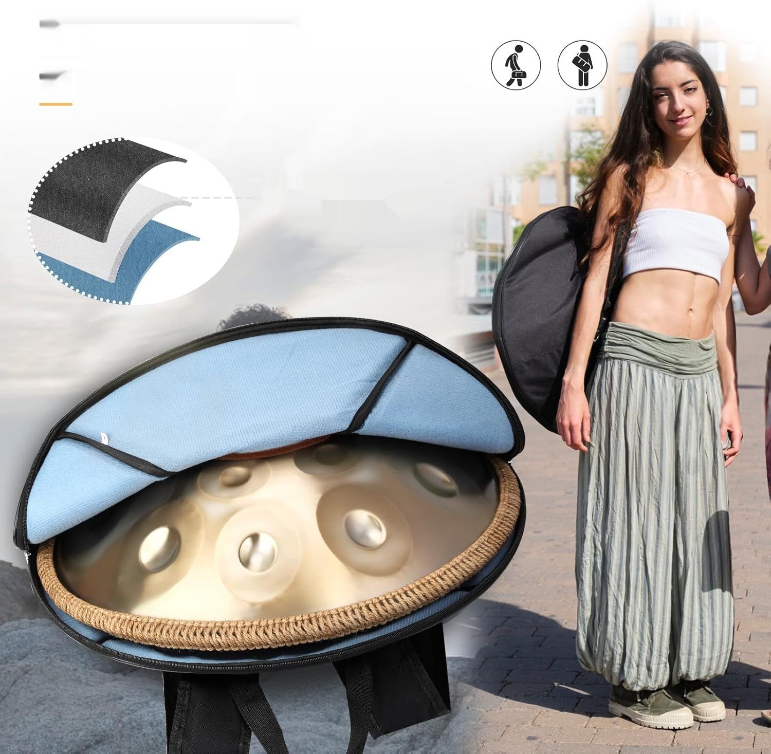 Handpan Drum, 12 Tonów 22-calowy Stalowy Instrument 440/432Hz Złoty