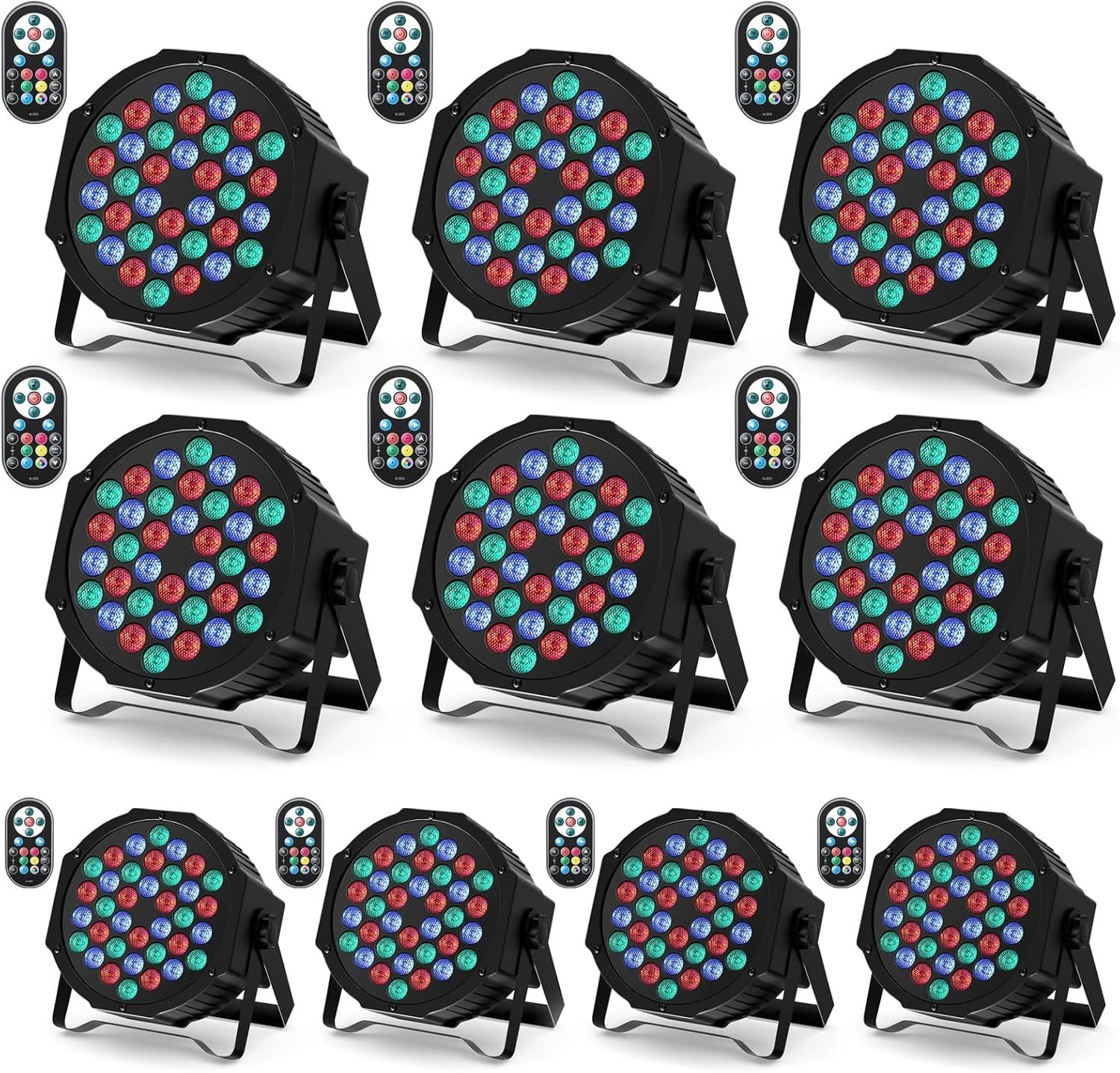 U`King Zestaw 10 Reflektorów LED Par, 36 LED RGB, z Pilotem, Ruchoma Głowica