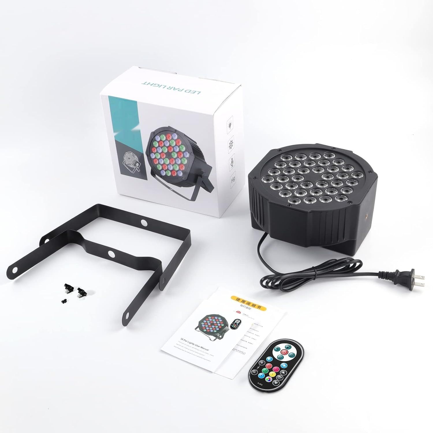 U`King Zestaw 10 Reflektorów LED Par, 36 LED RGB, z Pilotem, Ruchoma Głowica