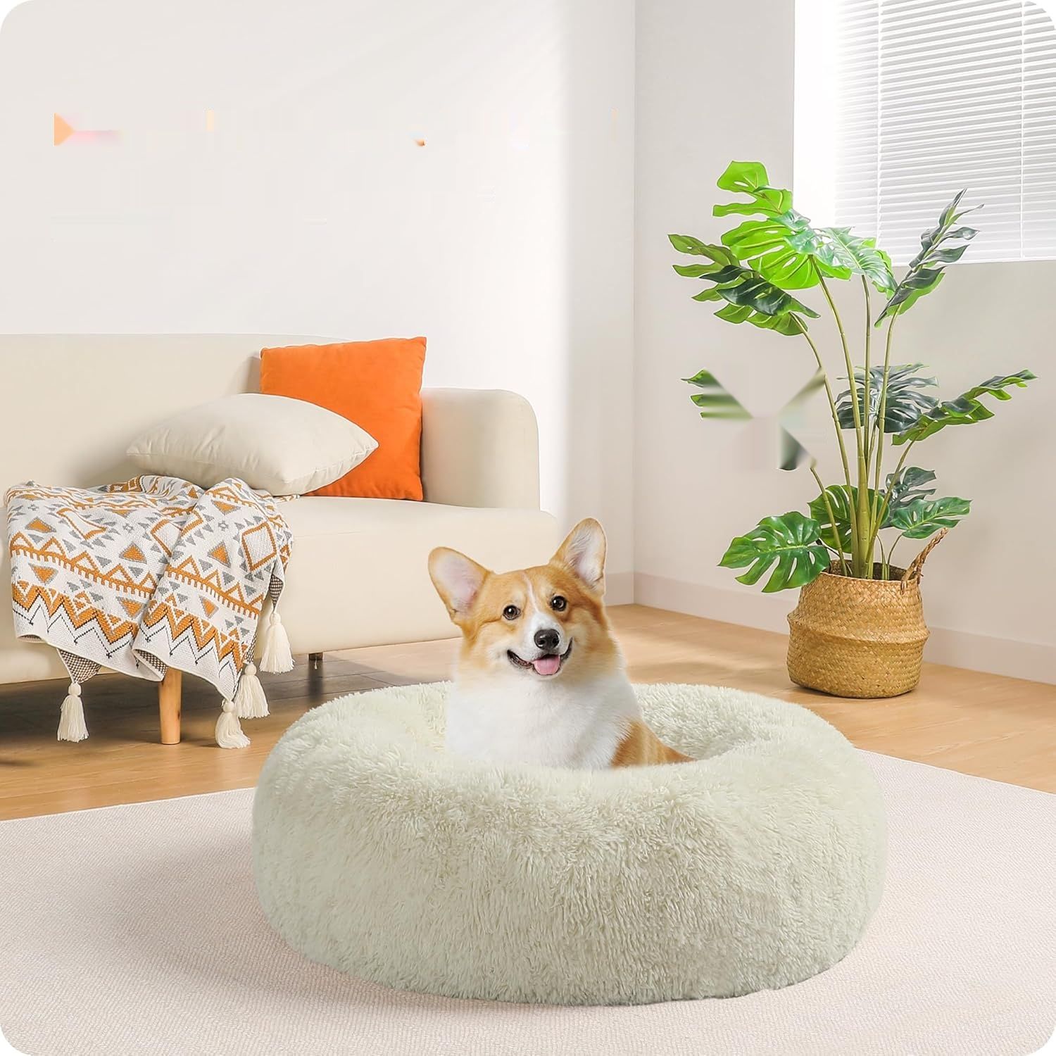 HMTOPE Ortopedyczne Legowisko dla Psa, Okrągła Sofa, Średnica 70 cm, Beżowy