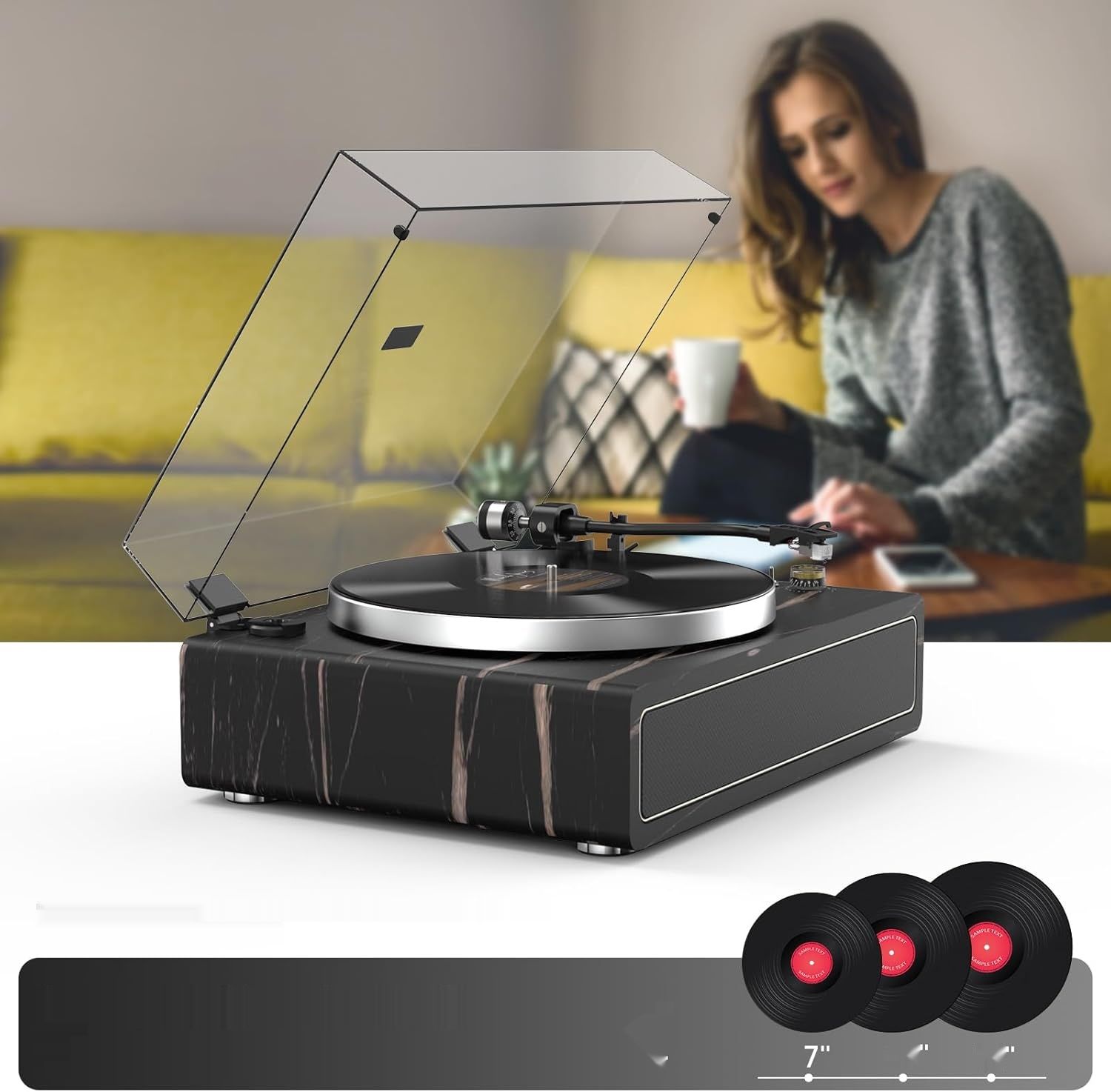 Gramofon Winylowy z Bluetooth, automatyczne zatrzymanie, 33/45 rpm.