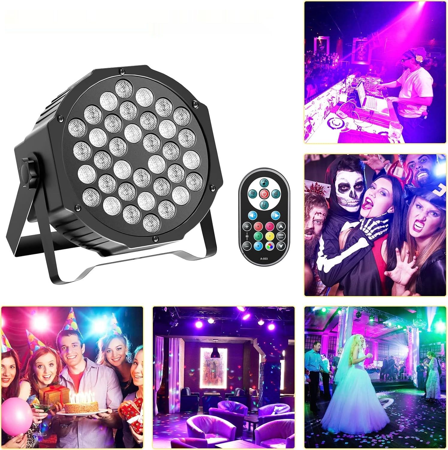 U`King Zestaw 10 Reflektorów LED Par, 36 LED RGB, z Pilotem, Ruchoma Głowica