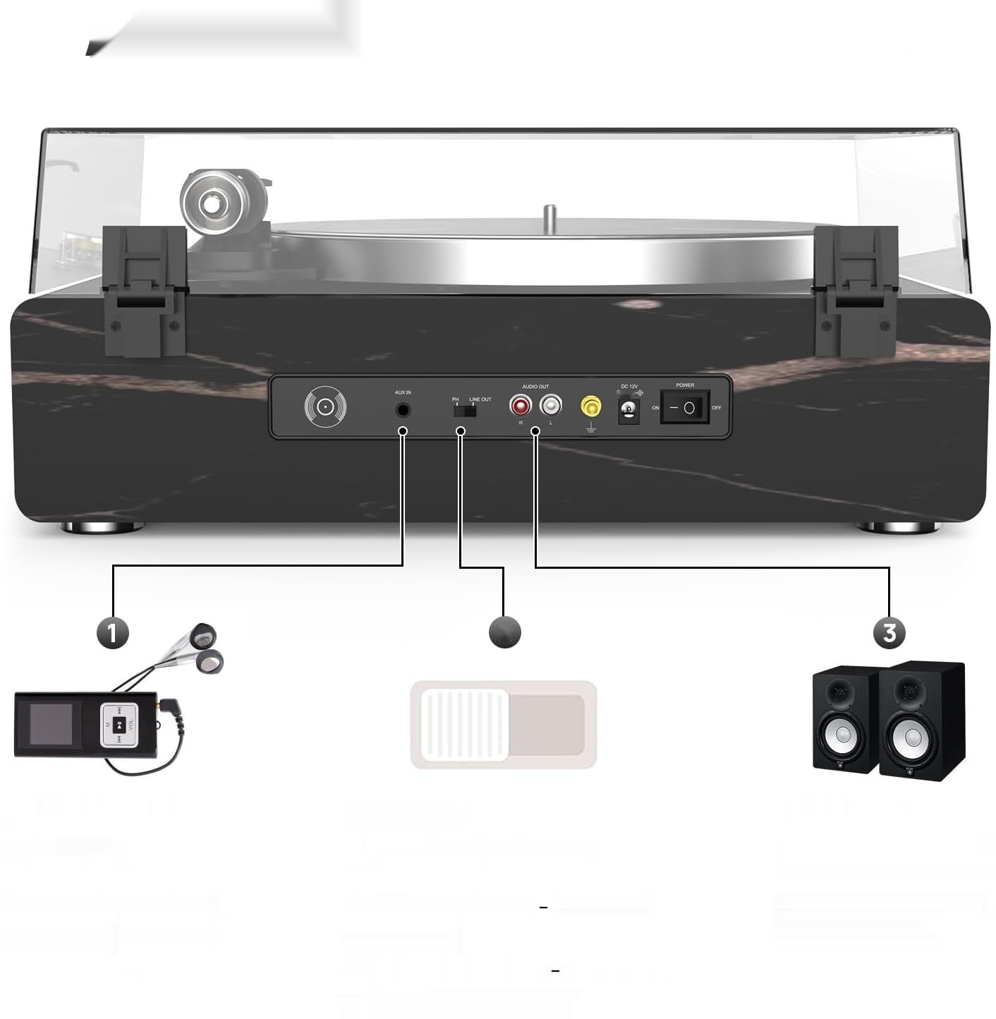 Gramofon Winylowy z Bluetooth, automatyczne zatrzymanie, 33/45 rpm.