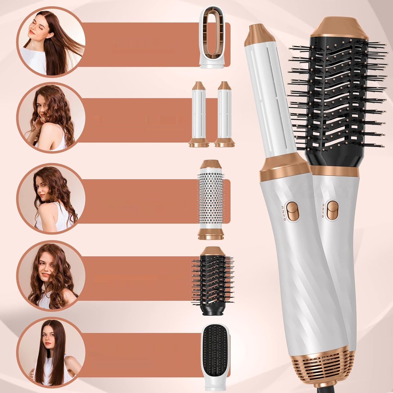 UKLISS 6 w 1 Stylizator do Włosów, Suszarka 1000 W z Okrągłą Szczotką