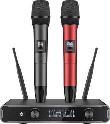 TONOR mikrofony bezprzewodowe, system podwójny UHF, 60M, czerwono-szary
