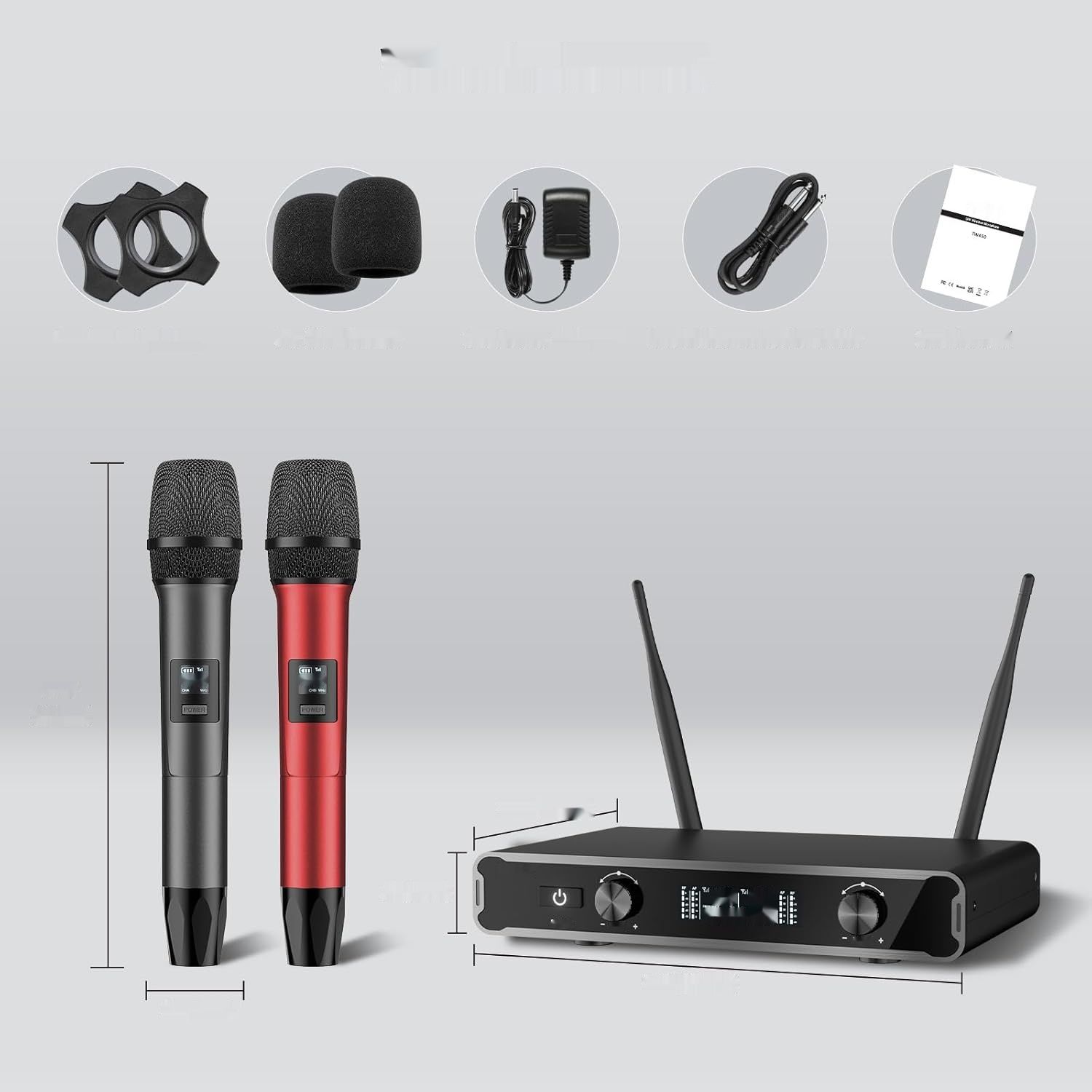 TONOR mikrofony bezprzewodowe, system podwójny UHF, 60M, czerwono-szary