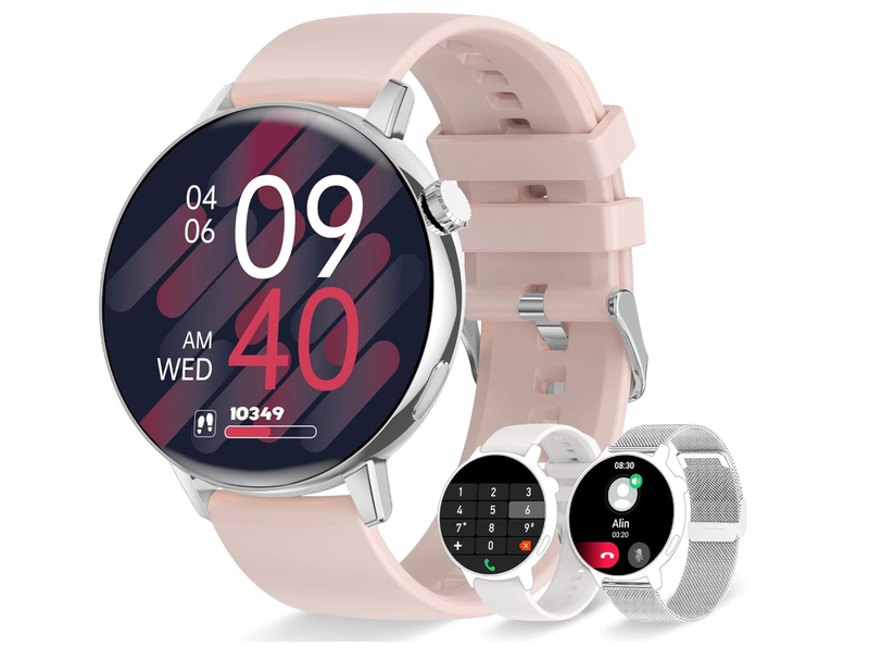 Erkwei Smartwatch damski z Bluetooth, ekran 1,32&quot;, z krokomierzem, monitorem tętna