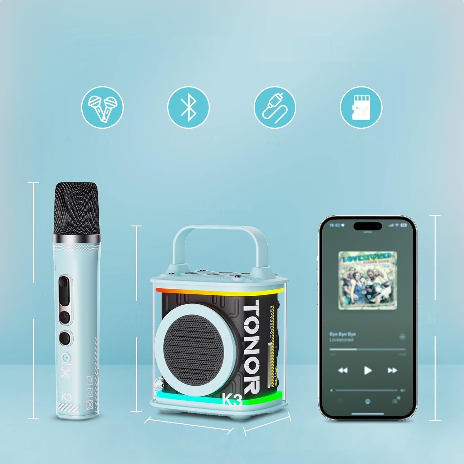 TONOR Mini Karaoke Machine z dwoma bezprzewodowymi mikrofonami.