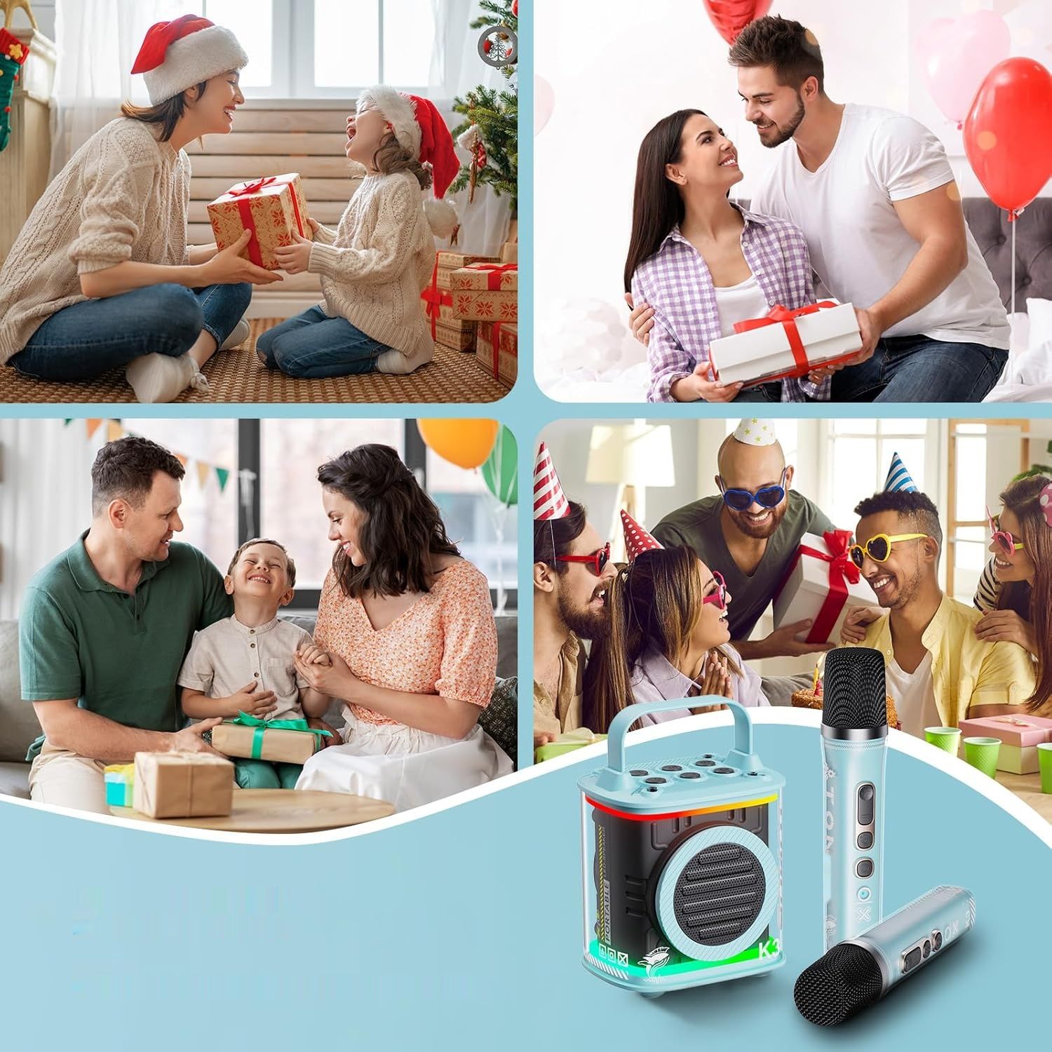 TONOR Mini Karaoke Machine z dwoma bezprzewodowymi mikrofonami.