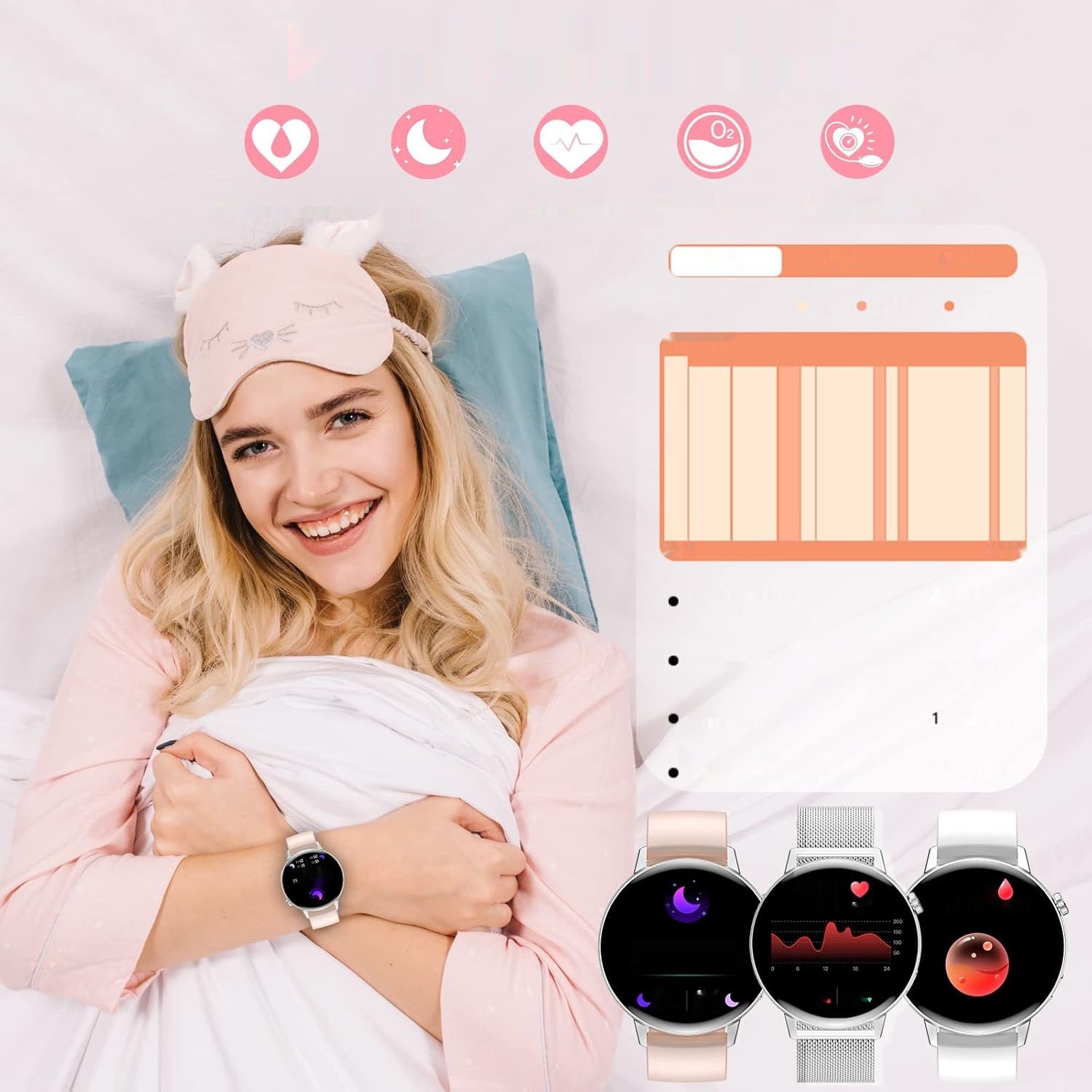 Erkwei Smartwatch damski z Bluetooth, ekran 1,32&quot;, z krokomierzem, monitorem tętna