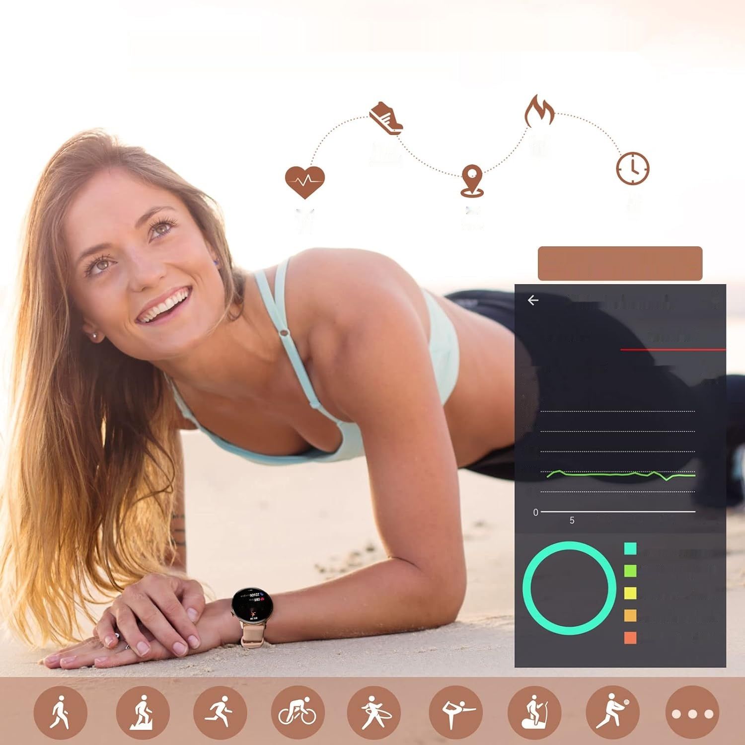 Smartwatch damski 1,32&quot; Tętno Sen 3 pasek Wodoodporny dla iOS Android