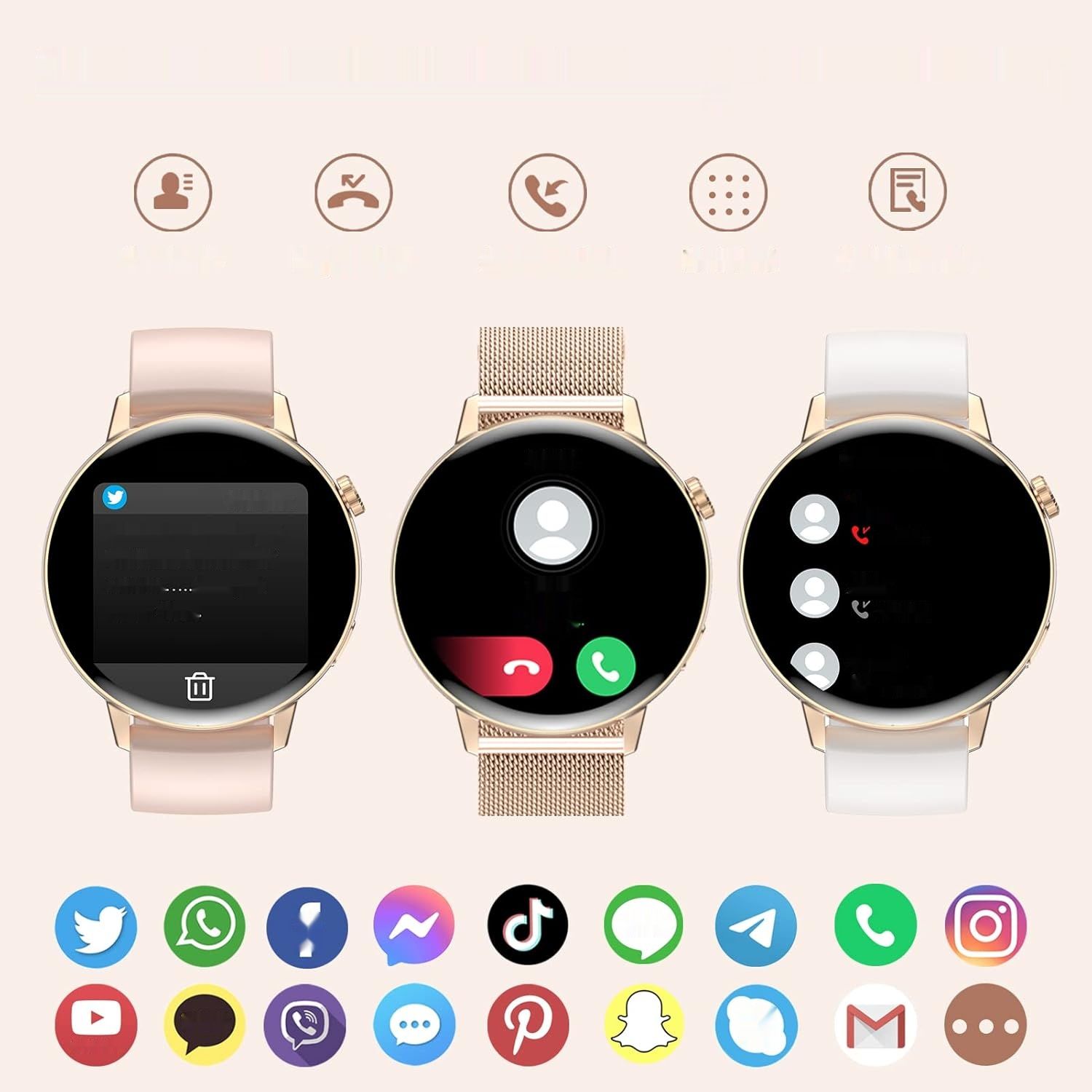 Smartwatch damski 1,32&quot; Tętno Sen 3 pasek Wodoodporny dla iOS Android