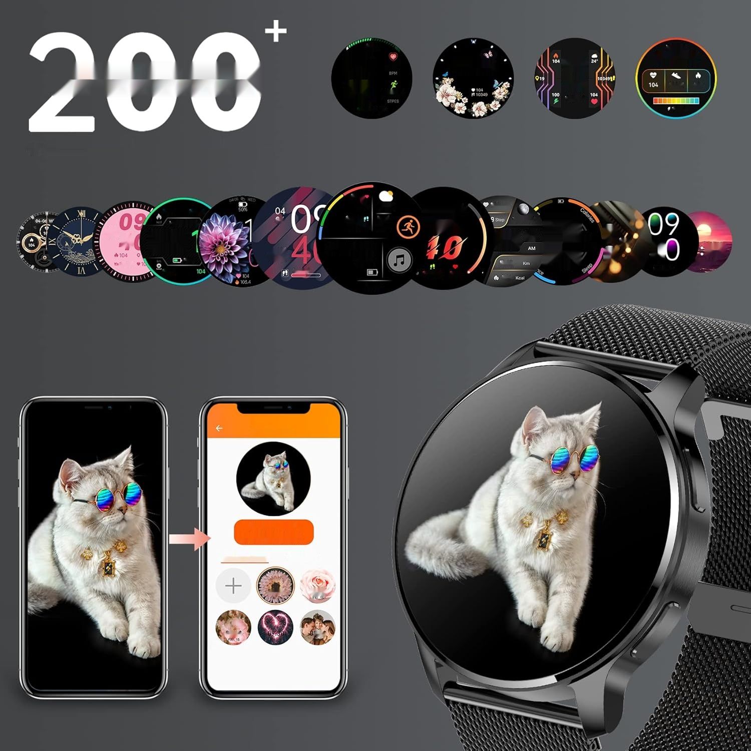 Erkwei Montre Connectée Damska Bluetooth 1.32&quot; Smartwatch, 3 Bransoletki
