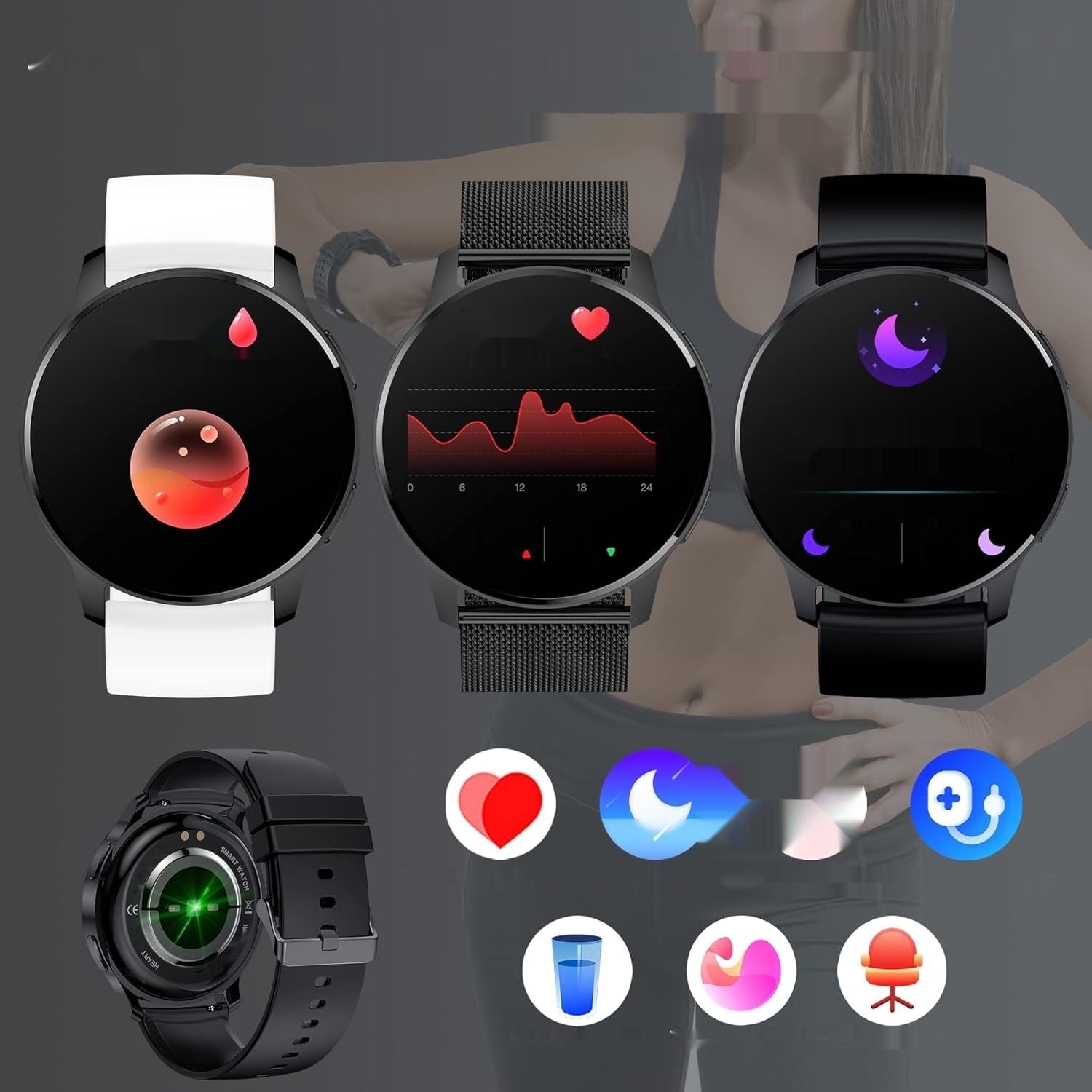 Erkwei Montre Connectée Damska Bluetooth 1.32&quot; Smartwatch, 3 Bransoletki